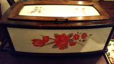 Art Deco  Brotkasten alt Holz/Keramik Blumendekor vermutlich Rösler Roesler