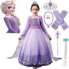 Langarm Lila Elsa Prinzessin Kinder Mädchen Kostüm Königin Cosplay Fancy Kleid