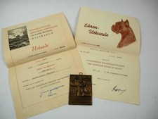 2 Urkunden 1x Plakette Rassehunde Boxer Mainz Wiesbaden 1950/59