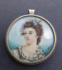 ANTIKE  BROSCHE ANHÄNGER MIT SIGN. LUPENMALEREI PORTRAIT, BAROCKER DUKTUS