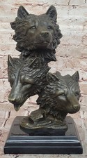 Drei Wolfs-Kopf Bronze-Statue