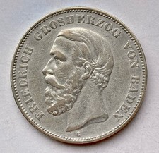 5 Mark 1891 G  Baden Friedrich Großherzog von Baden . Silber . Dav#533