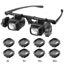 Lupenbrille Mit Licht 2-6-10-24x LED Stirnlupe Kopflupe Vergrößerungsbrille