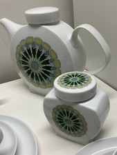 MELITTA FRIESLAND KAFFEESERVICE 6 PERSONEN PORZELLAN WEISS + DEKOR GRÜN-TÖNE