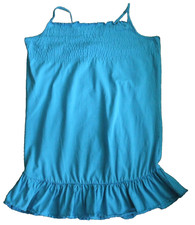 Kleid-Mädchen Shirtkleid "Yigga" Sommerkleid-Ärmellos-Gr. 140-Türkis-Volant