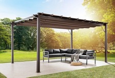 Aluminium-Pavillon mit verstellbarem Sonnensegel, ca. 350 x 505 x 236 cm – Walnu