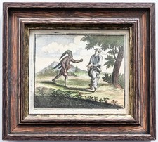 Fabeln de la Fontaine Narr Kupferstich Henrik Cause koloriert Rahmen 1728