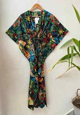 Indische Frau Farida Kahlo Baumwolle schwarz Kaftan Top langes Kleid Nachtwäs...