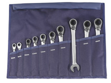 Garant Maulschlüssel / Ratschenringschlüssel-Satz, in Rolltasche umschaltbar 15°