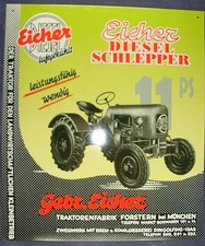 Altes Reklame Blechschild Oldtimer Traktor Eicher Diesel Schlepper 11 PS 40x33cm