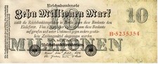 Banknote, Geldschein, Papiergeld Reichsbanknote 10 Millionen Mark