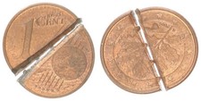 2005A Deutschland 1 Cent Fehlprägung S 180°,durch zerschneiden entwertet  83544
