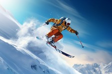 Wandbild: Freeride-Skifahren vor blauem Himmel (213312145)