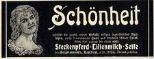 Steckenpferd-Lilienmilch-Seife verleiht SCHÖNHEIT Historische Reklame von 1910