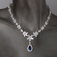 Schmuck Collier rhodiniert Zirkonia weiß blau X48