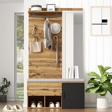 Garderoben-Set mit Spiegel Schuhbank Schuhschrank & Kleiderstange Flurgarderobe