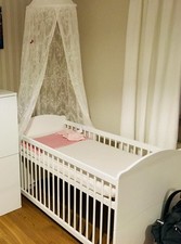 Baby-/ Juniorbett & Kindermatratze, Hans Natur, Buche massiv, weiß, 70 x 140 cm