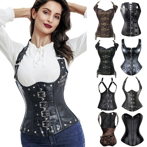 Women faux leather corset - leather,