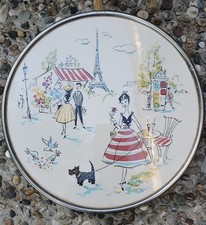 50er 60er Tortenplatte drehbar Paris Dom Keramik Teenager Rockabilly Vintage