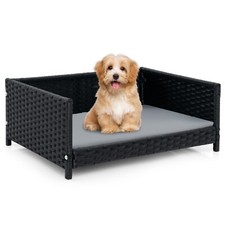 Hundebett PE-Rattan Hundesofa mit Kissen Haustierbett