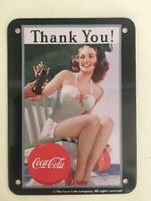 Blechschild 8x11 cm Coca Cola - Thank you ! Reklame Nostalgie Dame am Strand