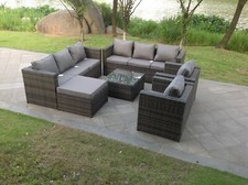 Fimous 9-Sitzer Rattan Sofa Garnitur Loungesessel Outdoor Gartenmöbel Terrasse Grau