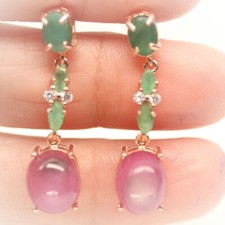 Echte Rubin und Smaragde Damen Ohrringe Rose Gold Plated