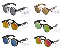 Sonnenbrille Aufklappen Kreis Steampunk Brille Brillen Rund Retro Vintage Cyber