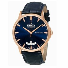 EDOX Les Bemonts Automatik Herrenuhr 42mm Tag-Datum Glasboden Leder 8301537RBUIR