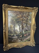 Herbstliches Ölgemälde Bachlauf im Wald Bäume Natur Impressionismus