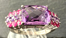 Schöner Ring Silber 925 Gr.56 mit lila uns pinkfarbenen Steinen besetzt (AN2)