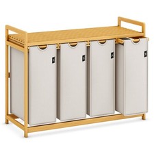 Wäschekorb Wäschesammler 4 Fächer 200L Aus Bambus, Wäschekorbregal, Bitte Lesen