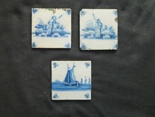 3x Fliese Kachel Delft Art antik alt Schiff tegel shiptile tuile antique dutch