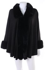 LIZ JORDAN Poncho Strick Kunstleder Details L schwarz