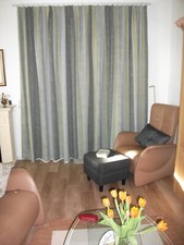 1  Thermovorhang von  FUGGERHAUS - Kräuselband -grau-grüne Töne - 470  x 260 cm