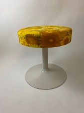 Vintage Tulip Prilblume Table Stool Blue Velvet 70er Metal Hocker space age