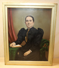 Ölgemälde Frau Porträt  ANTIK,  Schwarzes Kleid mit Schmuck 52,5 cm x 67cm