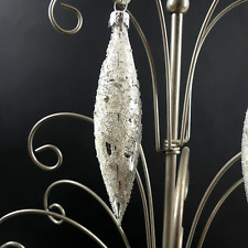 6 Vintage Weihnachtskugel Zapfen Silber / Weiß Christbaumschmuck ca. 14,5 cm