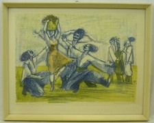 (B1637) Lithografie "Russischer Wein ~ Tanzende Menschen" Jutta Schlichting 1967