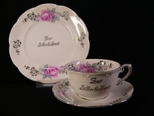 Zur Silberhochzeit Sammelgedeck 3tlg. Sammeltasse mit Rosendekor Selten