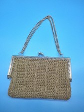 Handtasche Damen gehäkelt geflochten goldfarbig ca. 17x13 cm we372