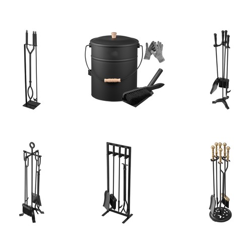 Kaminbesteck set 5 teilig - kaminbesteck-set, 3/4/5-teilig