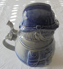 Bierkrug für z.B. Sammler Feuerwehrmann Griff aus Zinn mit Deckel blau/grau FM 7
