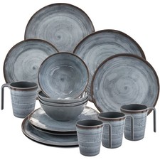 Melamin Geschirrset mit Tassen 4 Personen Tafelgeschirr Camping Outdoor grau