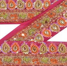 Sanskriti Vintage Sari Bordüre Hand Perlen Pailletten 1 Yard Borten 1,5 W Ban...