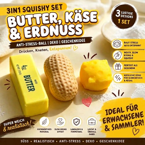 Squishy 3in1 set butter - squishy, käse
