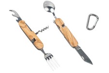 Camping Besteck *8 in 1* Edelstahl + Olivenholz * Outdoor Feldbesteck Reise Set