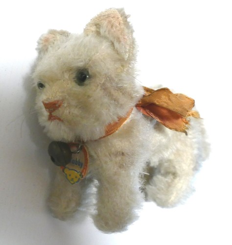 Steiff katze tabby mit schild - katze,