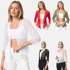 Damen Sommer Bolero Brautstola leichter Transparent Übergangs Jacke mit 3/4 Arm