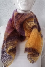 Strickschal Handarbeit lila, ocker, gelb, neu, 70 % Kid Mohair + 30 % Seide
